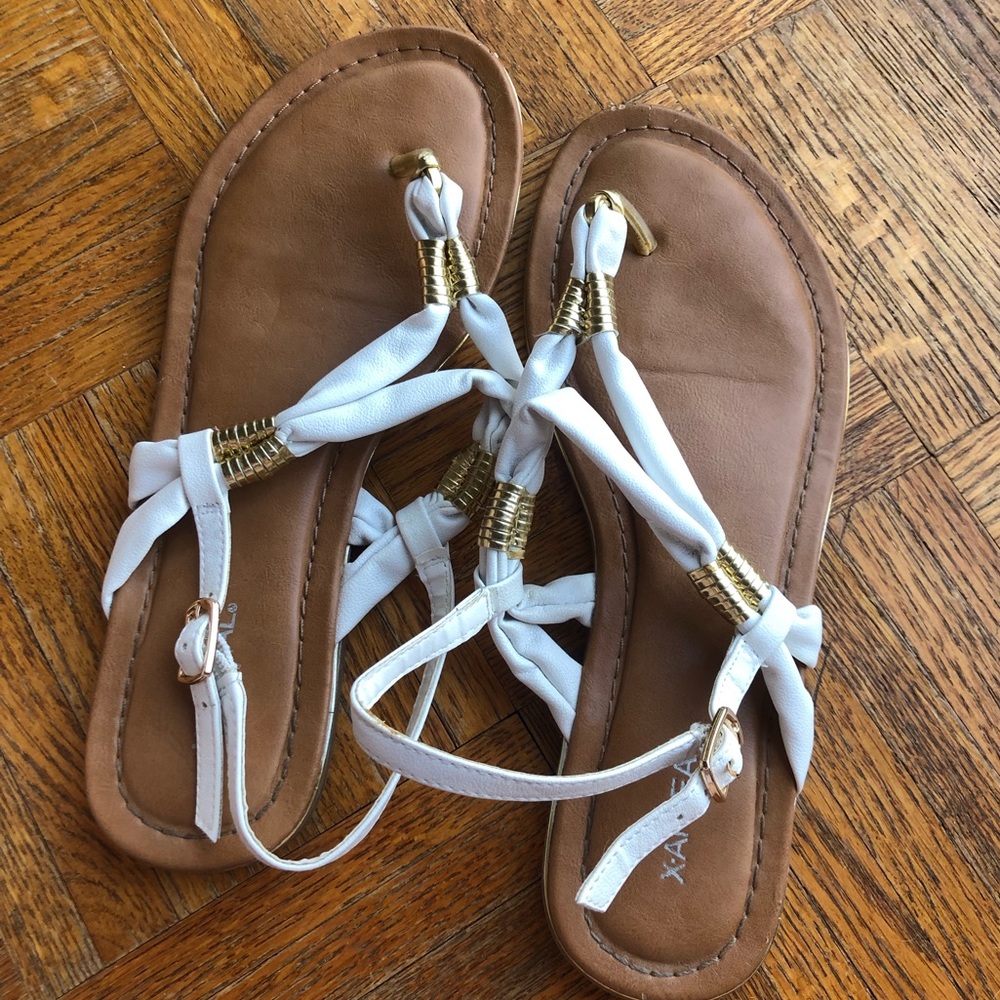 X Appeal white and gold sandals size 10